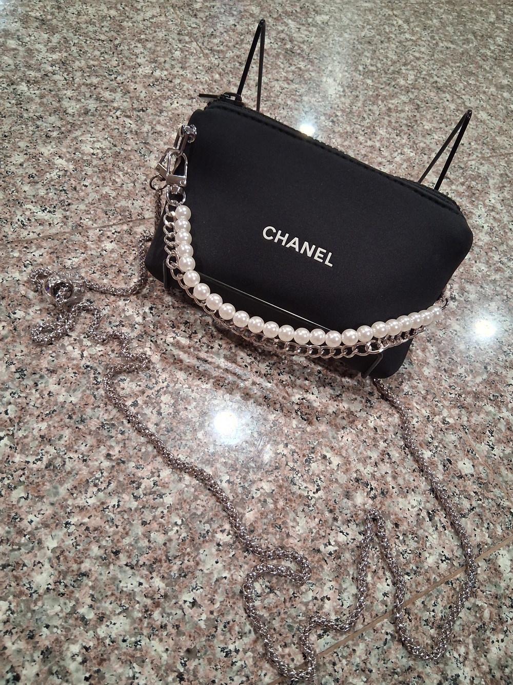 CHANEL Neoprene GWP Black Pearl-Trim Crossbody Bag.Brand New